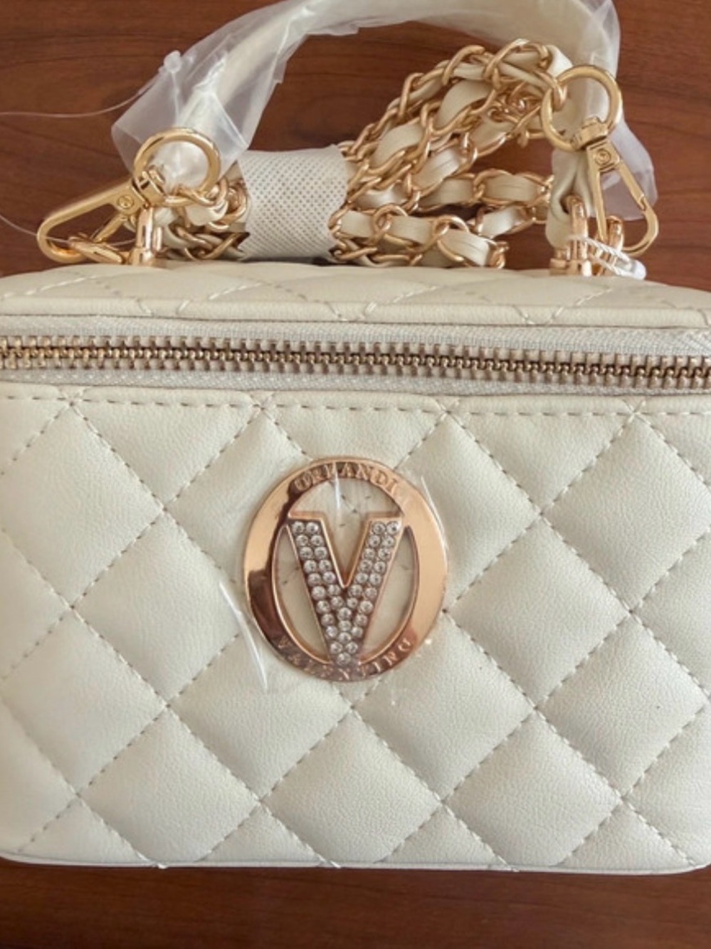 NWT Valentino Orlandi White Quilted Vanity Bag – Gold Chain Crossbody